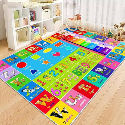 Kids Alphabet Play Game Rug - 6'x9' ABC Numbers and Shapes Educational Learning Toddler Carpet - Kids Room Playroom Classroom Kindergarten Activity Fun Soft Non-Slip Mat - LeafyLoom