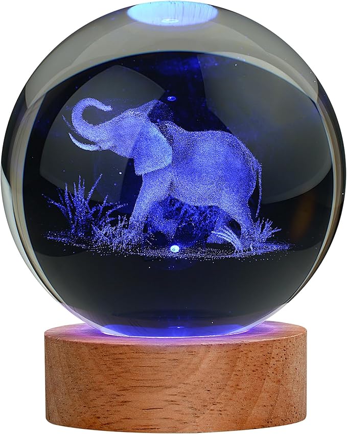 Large 3D Elephant Lamp Crystal Ball Night Light, Light up Elephant 16 Color Changing with Remote Control for Bedroom Decor, Cool Desk Decor Gift for Teens Boys and Girls, Elephant - LeafyLoom