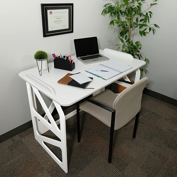 EXCELLO GLOBAL PRODUCTS Stow Away Desk with 30" x 47" Writing Surface: Perfect for Apartments, Dorms, Small Spaces and Work from Home (White) - LeafyLoom