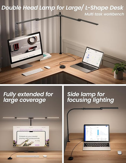 BOHON LED Desk Lamp for Home Office, 24W Architect Task Lamp with Clamp, Desktop Controller, 5 Color Stepless Dimming Table Light, Screen Computer Monitor Gooseneck Lamp for Reading Study Workbench - LeafyLoom