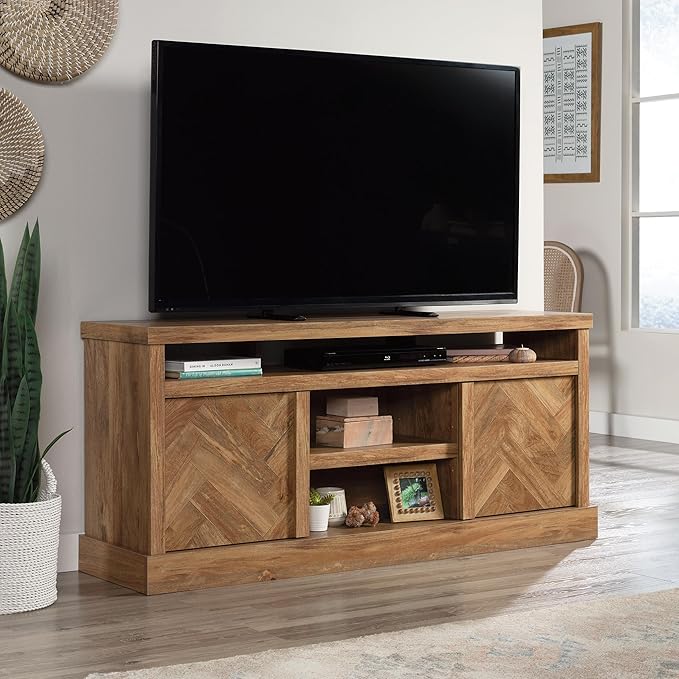 Sauder Cannery Bridge Credenza, for TVs' up to 65", Sindoori Mango finish - LeafyLoom