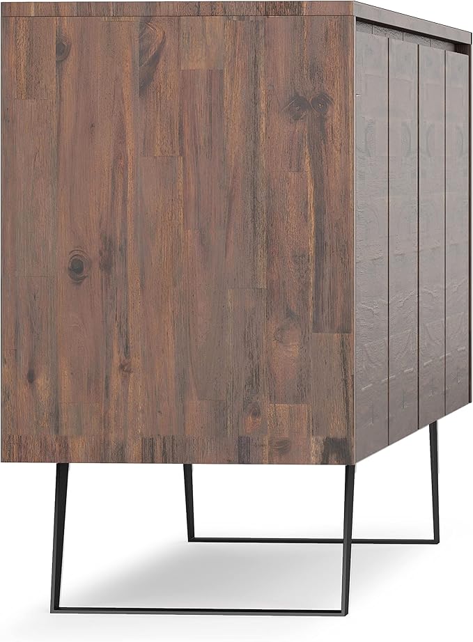 SIMPLIHOME Lowry SOLID ACACIA WOOD 66 Inch Wide Modern Industrial Large 4 Door Sideboard Buffet in Distressed Charcoal Brown, For the Dining Room and Kitchen - LeafyLoom