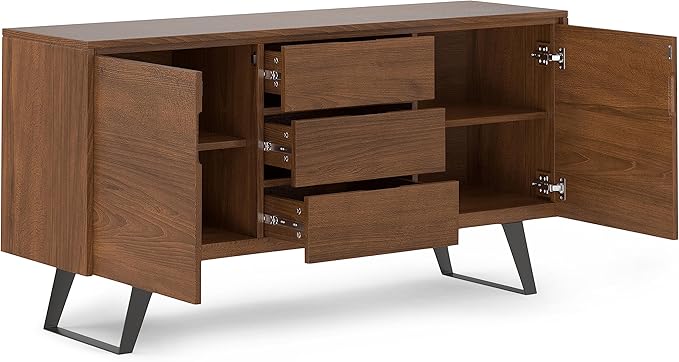 SIMPLIHOME Lowry 60 Inch Wide Rectangle Modern Industrial Sideboard Buffet in WALNUT WOOD, For the Dining Room and Kitchen - LeafyLoom