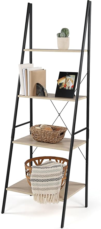 Humble Crew Bookcase 4-Tier 71" Tall Wood Ladder Shelf, Sandwashed Grey - LeafyLoom