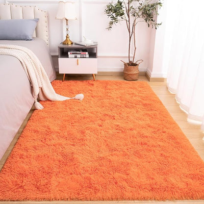 Softlife Area Rug for Living Room, 5x8 Feet Plush Fluffy Rug for Bedroom, Orange Furry Shag Rug for Aesthetic Christmas Room Decor, Ultra Soft Modern Fuzzy Faux Fur Carpet for Kids Nursery Room Dorm - LeafyLoom