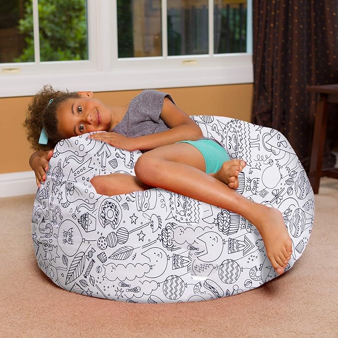 Posh Creations Bean Bag Chair for Kids, Teens, and Adults Includes Removable and Machine Washable Cover, Canvas Coloring Fabric - Fun Creatures, 38in - Large - LeafyLoom