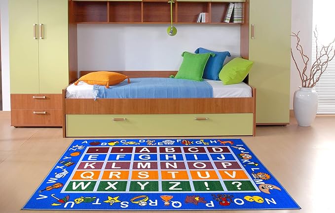 Ottomanson Jenny Children's Collection, Area Rug - 5' x 6'6", Educational Alphabet Blue - LeafyLoom