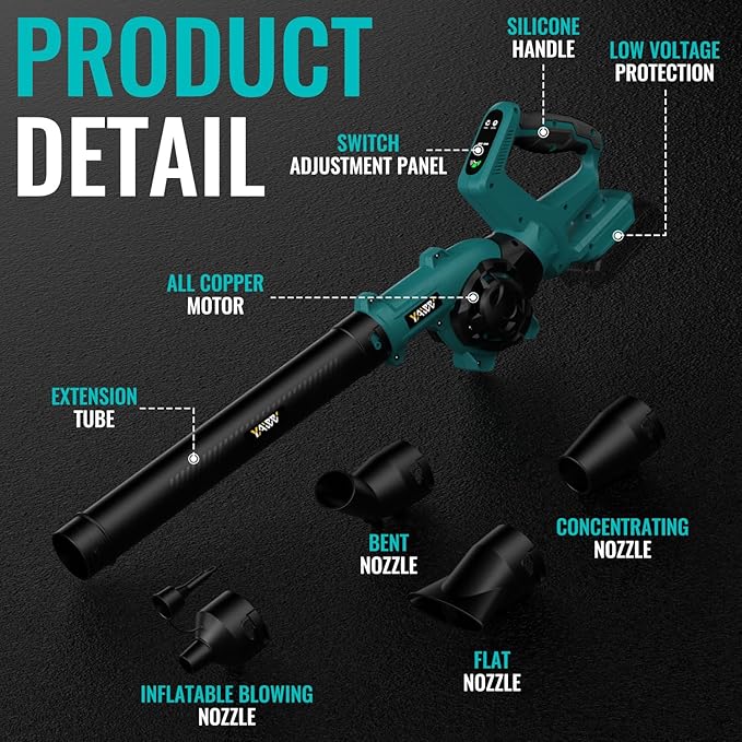 Leaf Blower, Cordless Leaf Blower for Makita 18V Battery, 3 Speed Modes Up to 200MPH, 270° Rotatable Electric Leaf Blower with 4 Blowing Nozzles for Lawn Care and Yard(Battery Not Included) - LeafyLoom