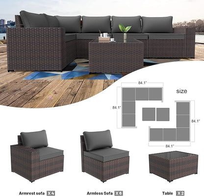 Kullavik 12PCS Outdoor Patio Furniture Set PE Wicker Rattan Sectional Sofa Patio Conversation Sets,Grey - LeafyLoom