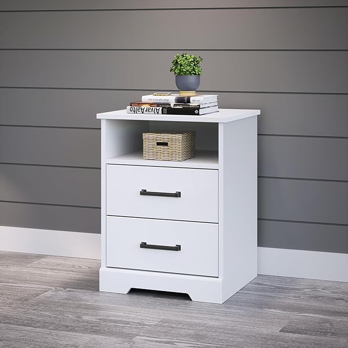 Prepac 2 Drawer Nightstand, 16.25in x 18.75in x 24.5in, Rustic White - LeafyLoom