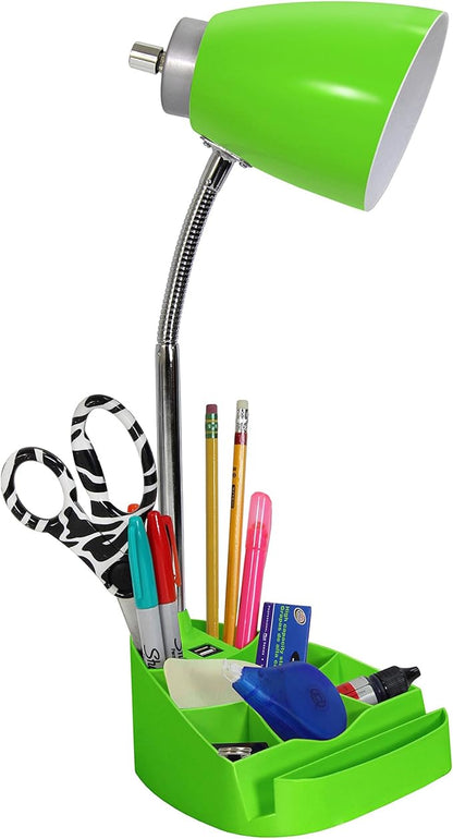 Simple Designs LD1056-GRN Gooseneck Organizer Desk Lamp with iPad/Tablet Stand or Book Holder and USB Port, Green - LeafyLoom