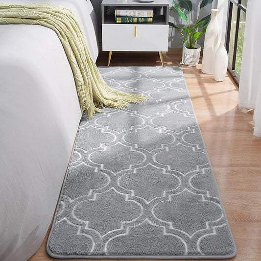 Chicrug Shag Geometric Modern Runner Rug for Bedroom, 2x6 Feet Memory Foam Indoor Hallway Runner Carpet, Fluffy Rug for Living Room Bedside Room Decor for Family, Grey/White - LeafyLoom