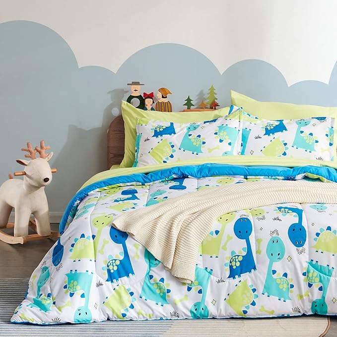 SLEEP ZONE Kids Bedding Twin Comforter Set - Cute Printed for Boys, Girls, Teens, Super Soft, Fade Resistant, Cute Dino, Twin - LeafyLoom