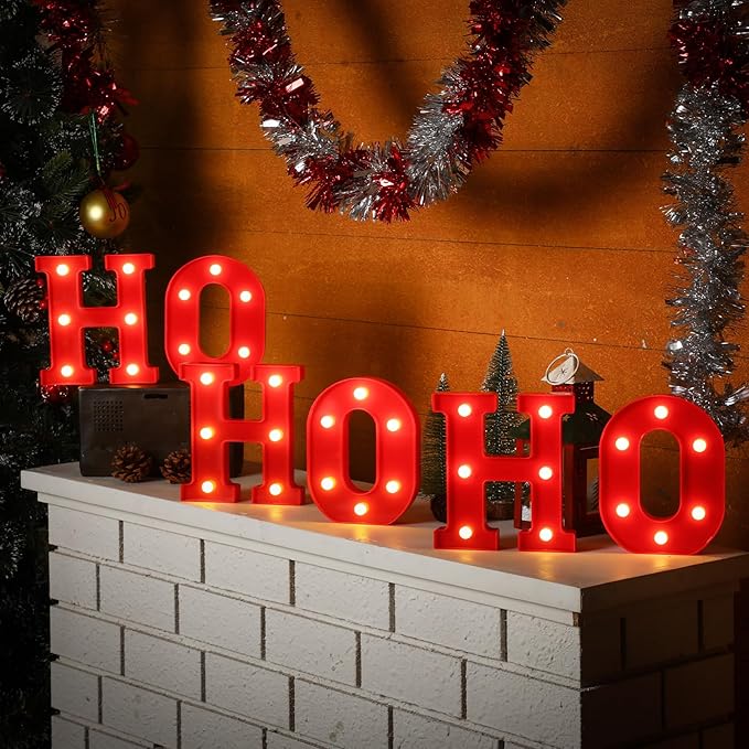 VIHOSE Christmas LED Letter Lights Sign Table Decoration Christmas Light up Letters Battery Powered Letter for Home Bar Christmas Party Bedroom Tabletop Decoration Gift(Ho Ho Ho) VIHOSE