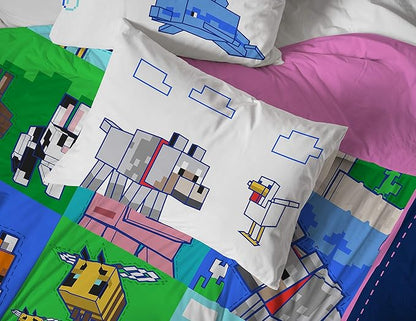 Jay Franco Minecraft Animal Patch 7 Piece Full Bed Set - includes Comforter & Sheet Set Bedding - Super Soft Fade Resistant Microfiber (Official Minecraft Product) - LeafyLoom