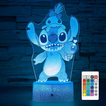 Stitch Night Light for Kids,Stitch Gifts,Christmas and Birthday Party Supplies for Boys/Girls, Stitch Decoration 3D Night Light, 16 Colors Change with Remote - LeafyLoom