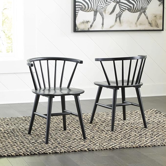 Signature Design by Ashley Otaska Modern Farmhouse Spindle Dining Chair, Set of 2, Black - LeafyLoom