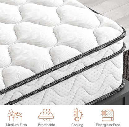 Vesgantti Full Size Mattress, 12 Inch Hybrid Full Mattress in a Box, Double Mattress with Memory Foam and Pocket Spring, Ergonomic Design & Pressure Relief, Medium Firm Feel, 54"*75"*12" - LeafyLoom