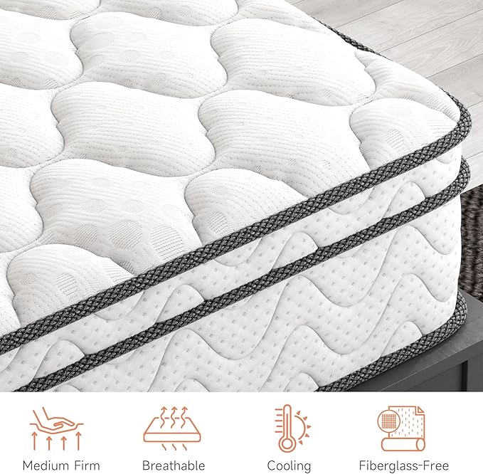 Vesgantti California King Mattress, 10 Inch Hybrid Cal King Mattress in a Box with Memory Foam and Pocket Spring, Ergonomic Design & Pressure Relief, Medium Firm Feel, 72"*84"*10" - LeafyLoom