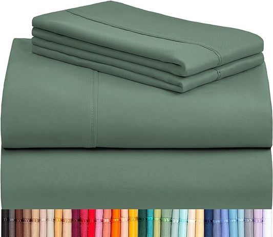 LuxClub Twin Sheets - Soft Twin Bed Sheets for Boys and Girls, 4 PC Deep Pockets 18" Eco Friendly Wrinkle Free Kids Fitted Sheets Machine Washable Hotel Bedding Silky Soft- Tree Moss Green Twin - LeafyLoom