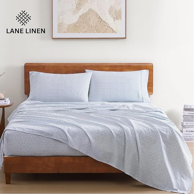 LANE LINEN 100% Organic Cotton Twin XL Sheets Set 3-Piece Pure Percale Bedsheets Soft Bedding Breathable Fits Mattress Upto 15" Deep - Polka Dot - LeafyLoom