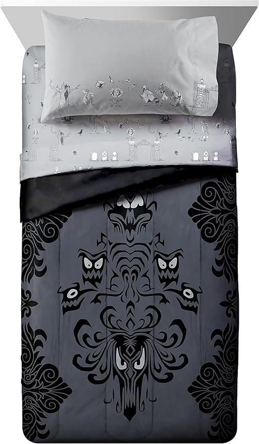 Jay Franco Disney Haunted Mansion Happy Haunts Damask 7 Piece Full Bed Set - includes Reversible Comforter & Sheet Set - Super Soft Fade Resistant Microfiber - (Official Disney Product) - LeafyLoom