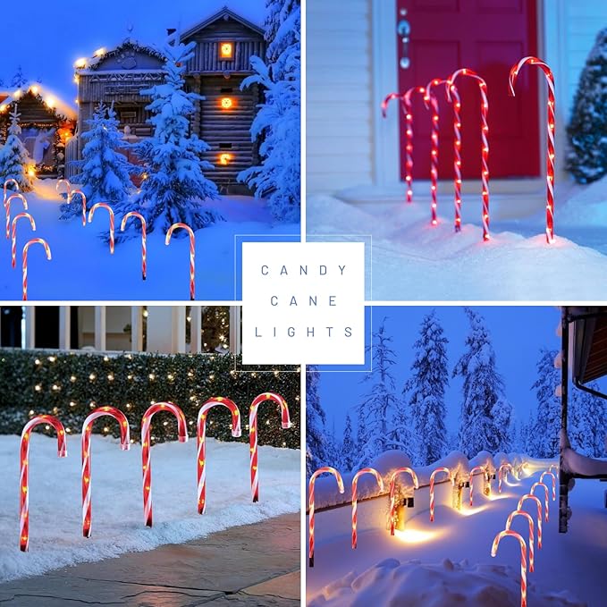 24-Pack Upgraded Solar Christmas Candy Cane Lights, Solar Pathway Lights Waterproof, Christmas Decorations Outdoor with 8 Modes for Party Patio Garden Lawn Yard Decor IDEAALS