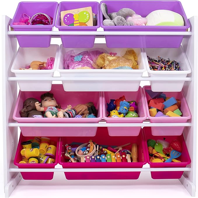 Humble Crew Kids' Toy Storage Organizer with 12 Plastic Bins, Pink&Purple, White/Purple/Pink - LeafyLoom