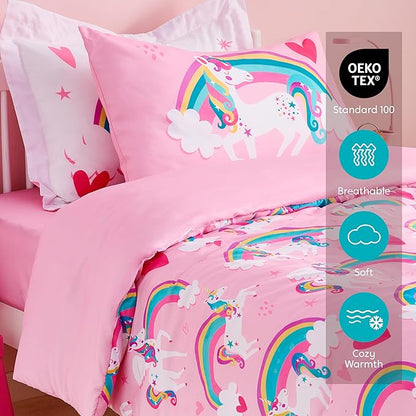 Joiedomi Kid Twin Comforter Set - 5 Piece Unicorn Rainbow Bedding Set for Boys/Girls - Super Soft Microfiber Bed in a Bag with Comforter, Sheets, Pillowcase & Sham - LeafyLoom