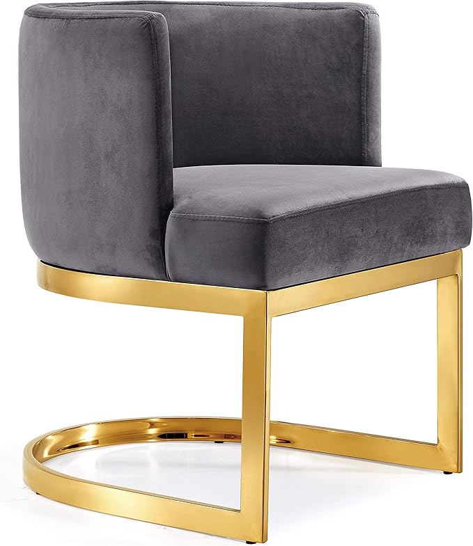 Meridian Furniture Gianna Collection Modern | Contemporary Velvet Upholstered Dining Chair with Polished Gold Metal Frame, 24" W x 22" D x 29.5" H, Grey - LeafyLoom