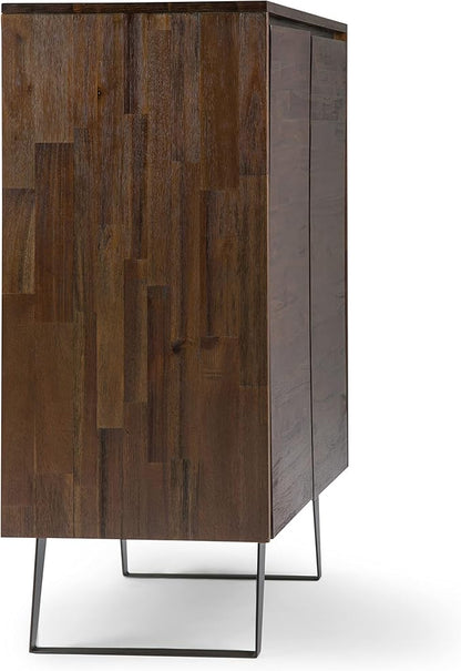 SIMPLIHOME Lowry SOLID ACACIA WOOD and Metal 39 Inch Wide Modern Industrial Medium Storage Cabinet in Distressed Charcoal Brown, For the Living Room, Entryway and Family Room - LeafyLoom