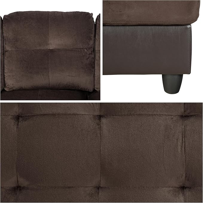 L Shaped Sofa with Ottoman Modern Sectional Living Room, Bedroom, Office, L Couch Leather-Brown - LeafyLoom