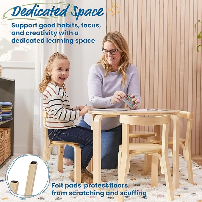 ECR4Kids ECRKids Seating, 5-Piece Table and Chairs Set, Natural - LeafyLoom