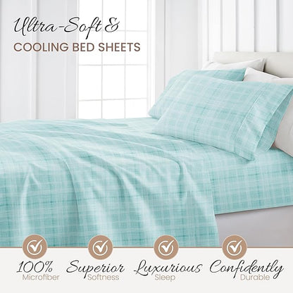 4 Piece California King Bedding Sheets Set (Aqua Thatch) - Sleep Better Than Ever with These Ultra-Soft & Cooling Bed Sheets for Your Cal King Size Bed - Deep Pocket Fits 16" Mattress - LeafyLoom