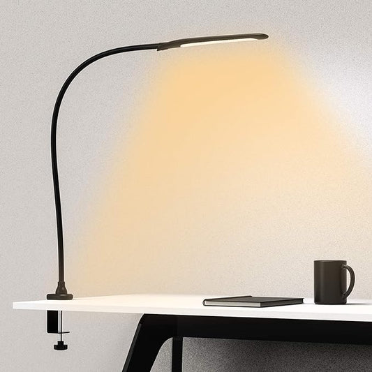 YOUKOYI Desk Lamp with Clamp, Swing Arm Lamp, Flexible Gooseneck Architect Table Lamp - Stepless Dimming, 3 Color Modes, Touch Control, 9W, 1050LUX Eye-Care for Study/Reading/Office/Work (Black) - LeafyLoom