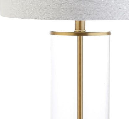 JONATHAN Y JYL2005A Collins 29" Glass LED Table Lamp Modern Contemporary Glam Bedside Desk Nightstand Lamp for Bedroom Living Room Office College Bookcase LED Bulb Included, Clear/Brass Gold - LeafyLoom