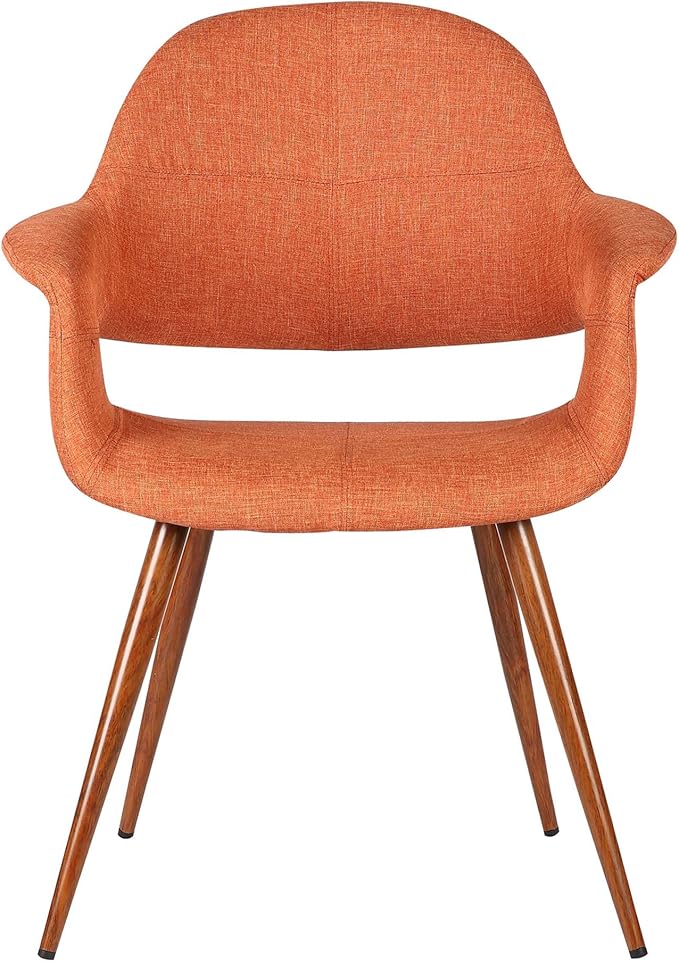 Armen Living Phoebe Mid-Century Modern Fabric Upholstered Dining Chair for Kitchen Table Office Desk Vanity, 24D x 25W x 33H Inch, Orange - LeafyLoom