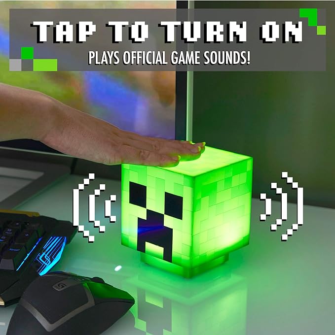 Paladone Minecraft Creeper Desk Light with Official Creeper Sounds, Handheld Night Light for Kids Room or Gamer Décor - Licensed Minecraft Gifts - LeafyLoom