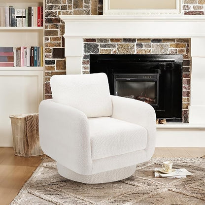 COLAMY Swivel Accent Chairs for Living Room, 32Inches Wide Upholstered Armchair with Plush Back Pillow, Modern Sofa Corner Barrel Chair for Nursery/Living Room/Bedroom-White - LeafyLoom