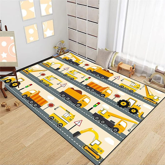 Construction Rug Car Rug Construction Rugs for Boys Room Cartoon Truck Area Rug Construction Play Mat Car Rug for Boys Room Construction Decor for Boys Room 3'×4' - LeafyLoom