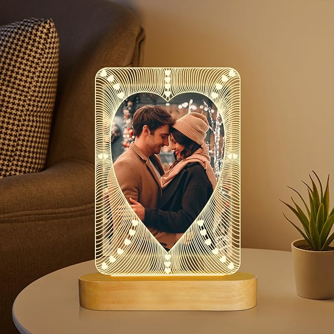 Picture Frame, Valentines Day Gift for Him Her, Attivolife Light up 6-inch Photo Heart Frame with LED Night Light, Home Desk Decor Lamp, Best Present for Couple Lover Wife Husband Anniversary Birthday - LeafyLoom