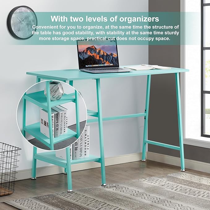 VECELO 43 Inch Computer, Writing Home Office Hutch Workstation with Shelf Storage Desk 43", Classic Blue - LeafyLoom