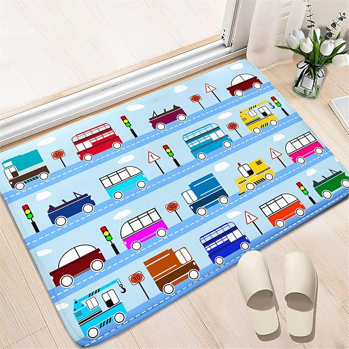 Car Rug Car Play Mat Kids Rugs for Playroom Car Rug Play Mat Rugs for Boys Bedroom Car Carpet for Kids Play Rug for Cars and Trucks Car Rug for Boys Room,Light Blue 2'×3' - LeafyLoom