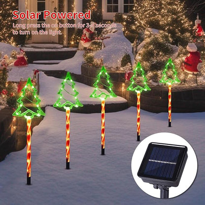 Solar Christmas Pathway Lights Outdoor Decorations, 8 Modes Xmas Tree Candy Lights Waterproof Led Garden Stake Lights for Walkway Yard Lawn Porch Holiday Decor 5-Pack (Red Green Xmas Tree Lights) BRIGHTDECK