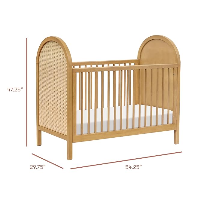 babyletto Bondi Cane 3-in-1 Convertible Crib with Toddler Bed Conversion Kit in Honey with Natural Cane, Greenguard Gold Certified - LeafyLoom