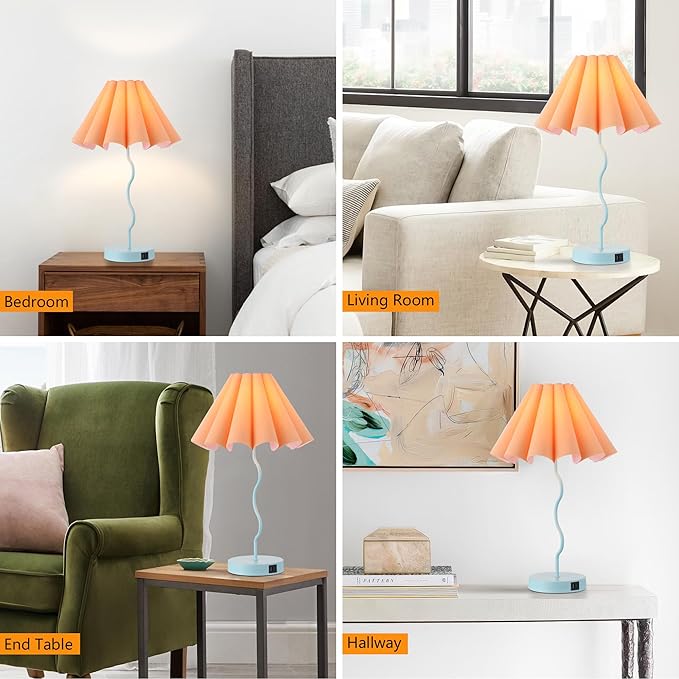 Modern Table Lamp for Bedroom Nightstand Touch Lamps Set of 2 Orange Blue Lamps for Living Room End Table Dimmable Table Lamp with USB Port and Outlet - LeafyLoom