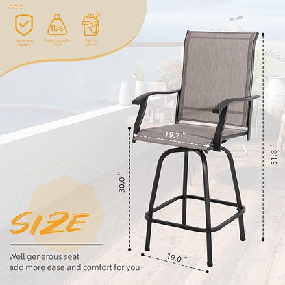 Shintenchi 4 Piece Outdoor Swivel Bar Stools, Patio Height Top Bar Stools Chairs Set of 4, All-Weather Textile Patio Bistro Bar high Chairs Set with High Back, Armrest for Lawn, Garden, Deck - LeafyLoom