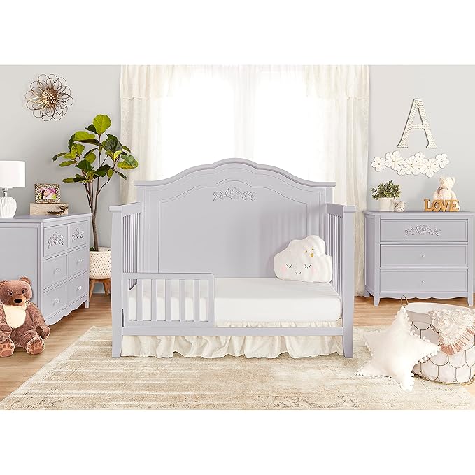 SweetPea Baby Rose 4-in-1 Convertible Crib in Silver Shimmer, Baby Crib with Spindles, Greenguard Gold Certified, Easy Assembly, Sustainable New Zealand Pinewood - LeafyLoom