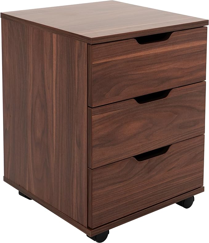 Farini 3-Drawer Vertical Filing Cabinet Rolling Wood Mobile File Cabinets Under Desk for Home Office with Casters (Brown Walnut, Fully Assembled) - LeafyLoom