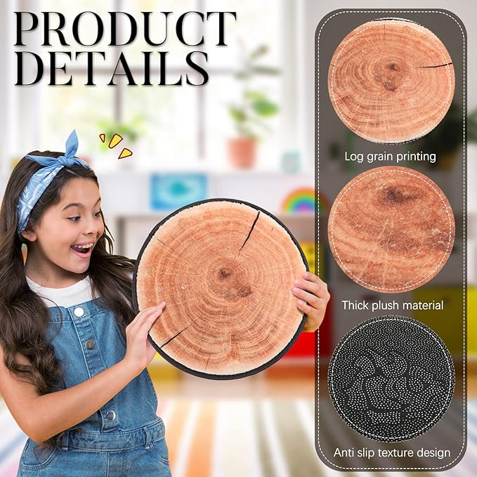 Woanger 24 Pcs Carpet Circle Seats 13.78 Inch 3D Digital Print Wood Tree Round Kids Floor Cushion Soft Warm Small Mat Circle for Preschool Classroom Seating Home Couch Sofa Bedroom Living Room Decor - LeafyLoom